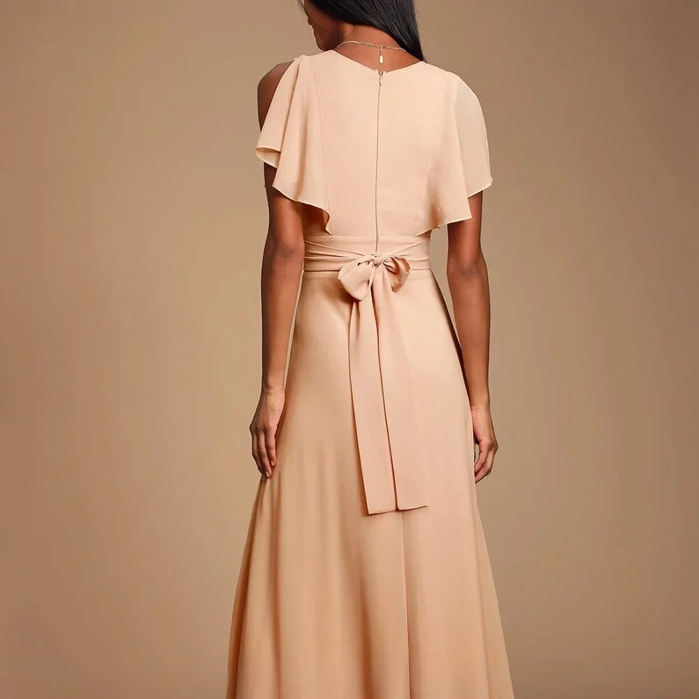Lulus Dearly Loved Blush Flutter Sleeve Maxi Dress Pink - Size S NWT - Picture 2 of 6
